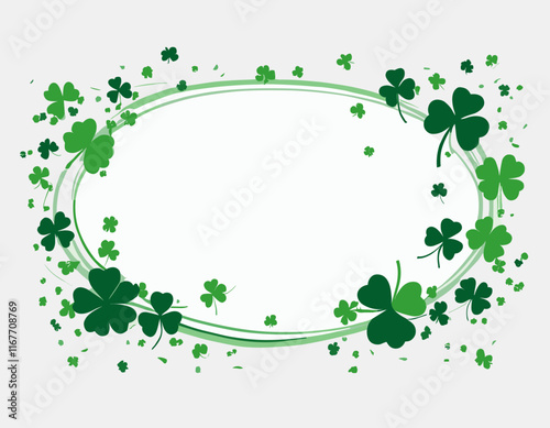 Saint Patrick's Day Border. Green flying clover leaves isolated on transparent background. Vector illustration. Spring decoration frame design