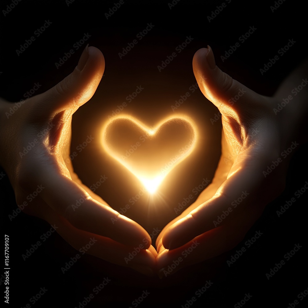 Glowing Hands Forming Heart Shape Glowing Hands Forming Heart Shape