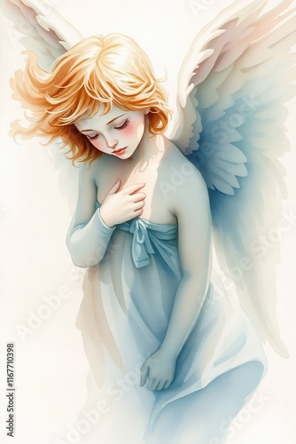 Melancholic Angel in Watercolor Blues