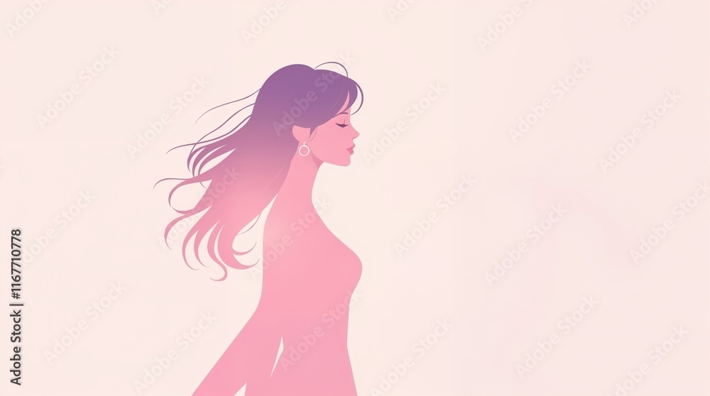 Minimalist Female Profile Portrait in Soft Pink and Purple Tones Minimalist Female Profile Portrait in Soft Pink and Purple Tones