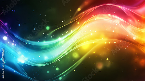 Colorful abstract waves with glowing particles
