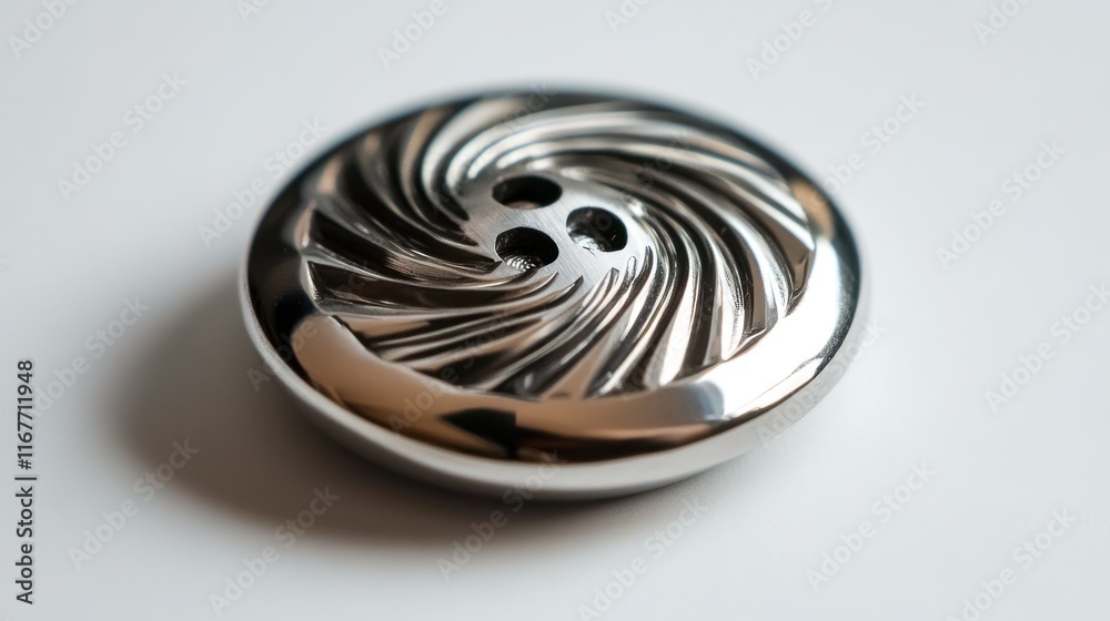 Elegant Swirl: A Close-Up of a Polished Metal Button Elegant Swirl: A Close-Up of a Polished Metal Button