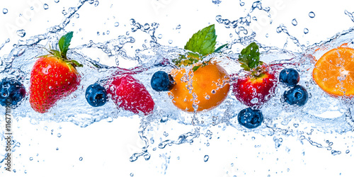 Fresh Berries Splashing in Water
