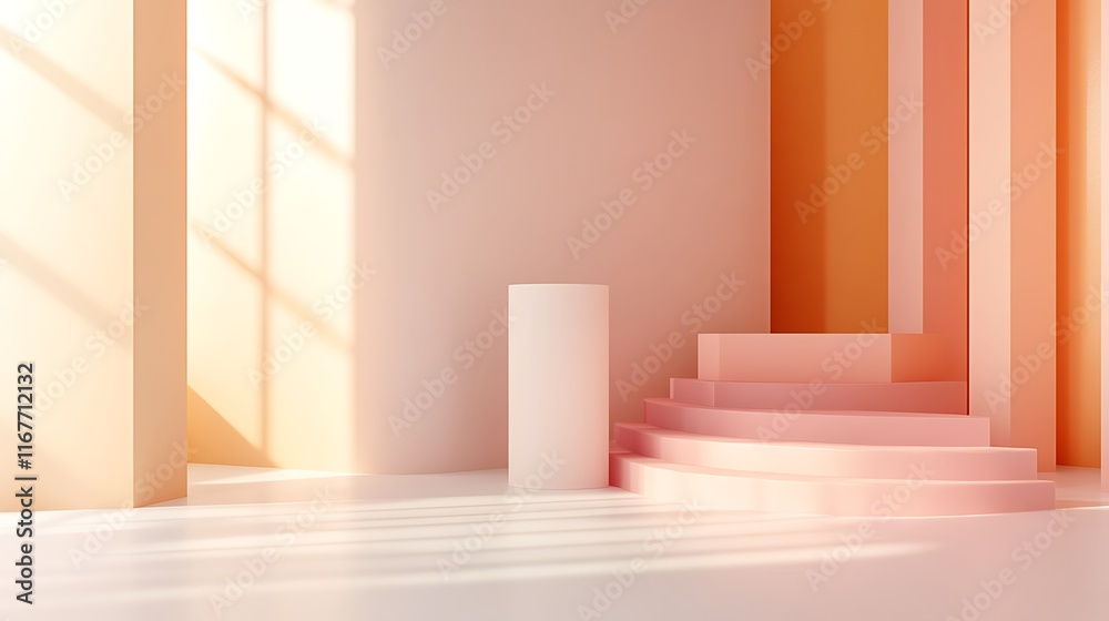 Fototapeta premium Abstract Pastel Pink Orange Architectural Scene Design