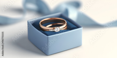 Blue Gift Box with Engagement Ring