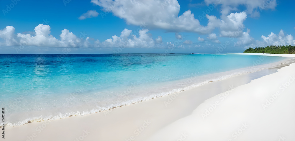 Fototapeta premium Turquoise water lapping gently on a tropical white sand beach