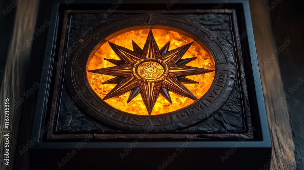 Illuminated Compass Rose in Dark Wooden Frame Illuminated Compass Rose in Dark Wooden Frame