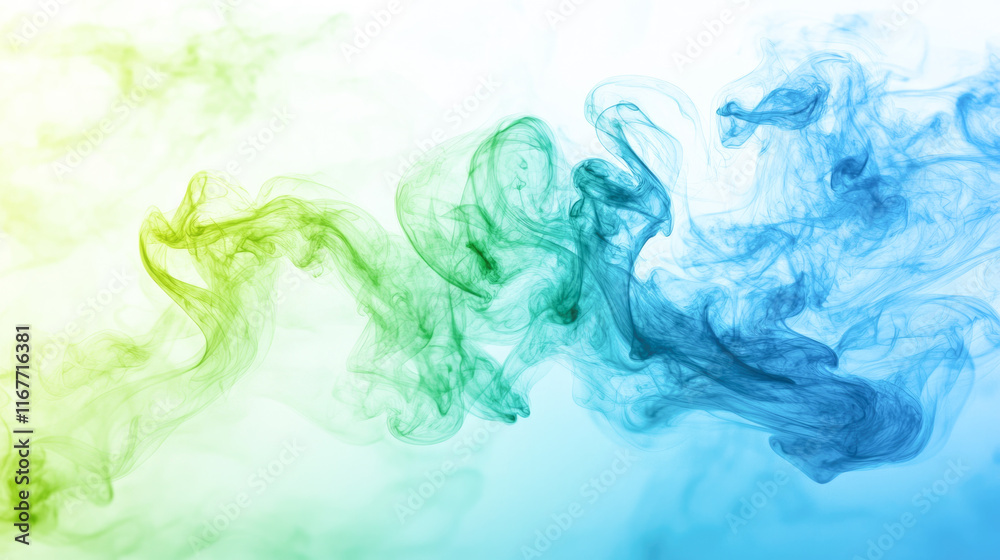 Abstract swirling green and blue smoke on gradient background Abstract swirling green and blue smoke on gradient background