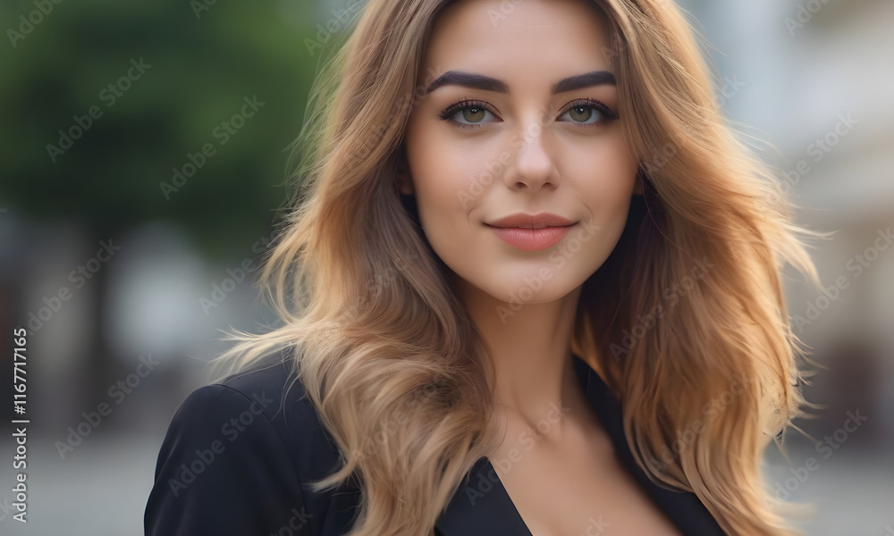 Fototapeta premium Young businesswoman smiling with confidence outdoors