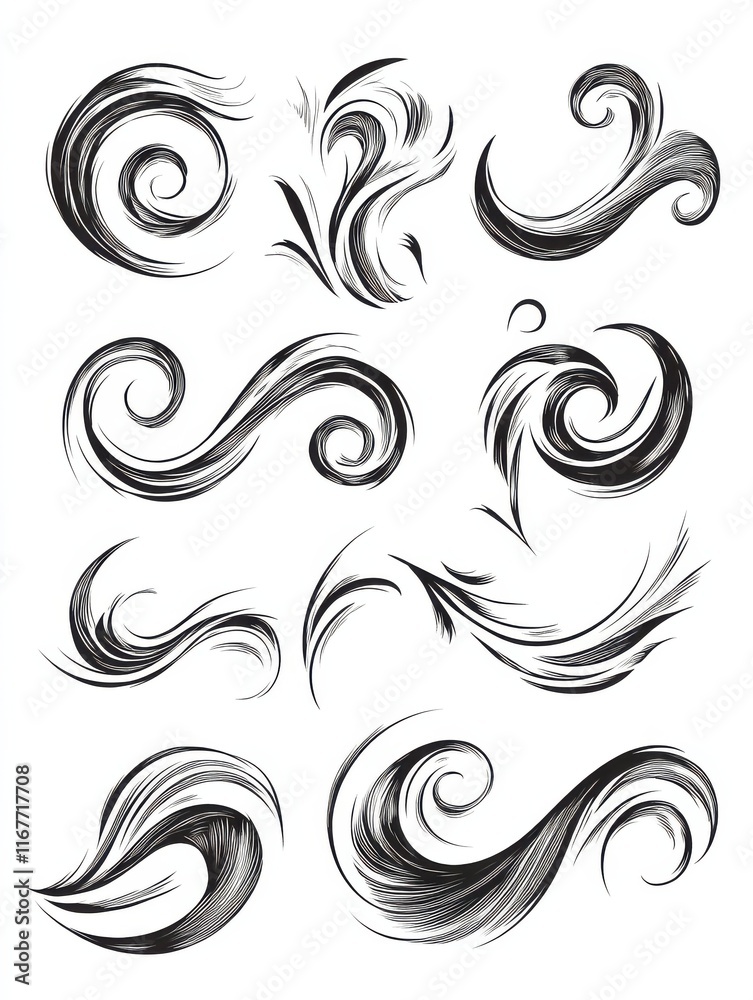 Swish swoop icon. Hand drawn emphasis element and calligraphy swirl isolated icon set. Doodle curly swish, swash, swoop collection on white background. Vector comic scribble sketch illustration Swish swoop icon. Hand drawn emphasis element and calligraphy swirl isolated icon set. Doodle curly swish, swash, swoop collection on white background. Vector comic scribble sketch illustration