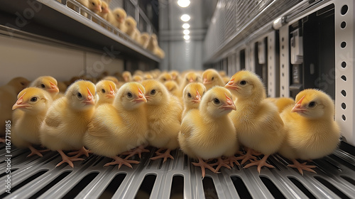 chick new born on the broiler farm hatchery productivity. photo