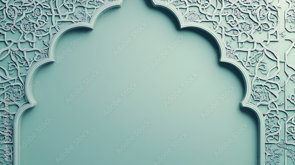 Fototapeta premium Intricate Floral Archway Design Elegant Teal Background