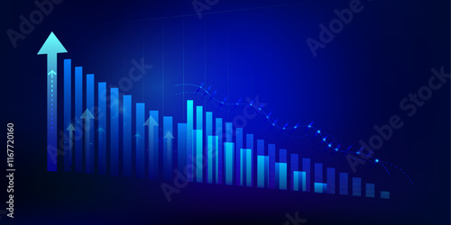 stock Market chart arrow up growth stock graph  investment to success. financial data graph strategy profit money.