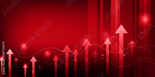 business chart in red arrow up down growth concept, finance loss, market