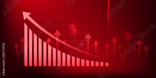 business chart  arrow up down red alert growth concept, finance loss, market background