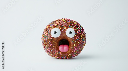 A playful donut with googly eyes and a tongue, evoking fun and whimsy. photo