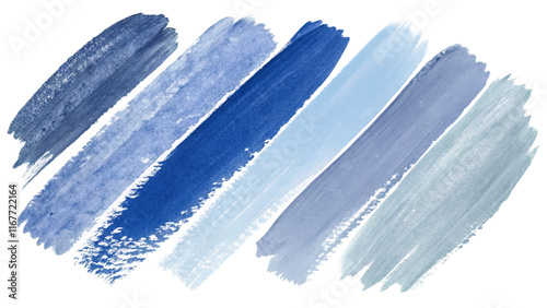 Blue watercolor strokes, artistic brush textures, abstract design elements, creative background, versatile for projects.