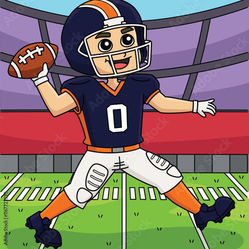 American Football Quarterback Colored Cartoon