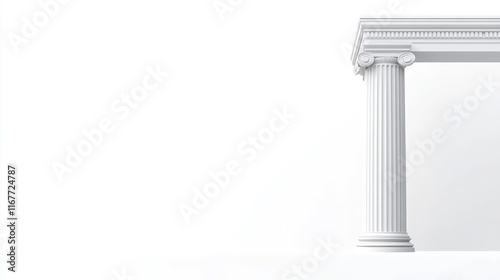 White classical column and entablature on white background.