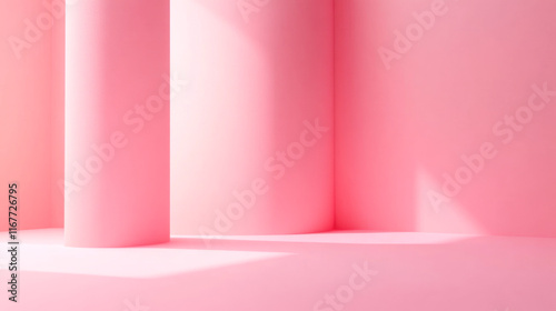 Minimalistic pink space with curved column and soft shadows