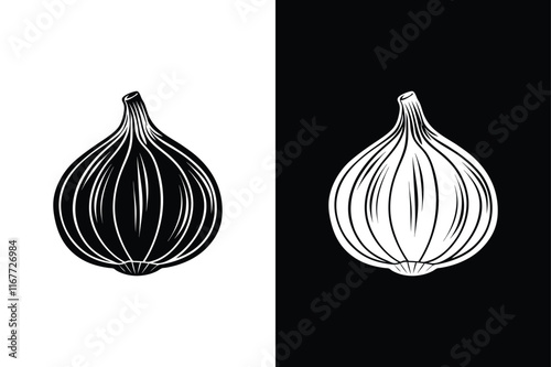 Garlic vegetable icon vector on White Background ,Vector Art Illustration on white background.