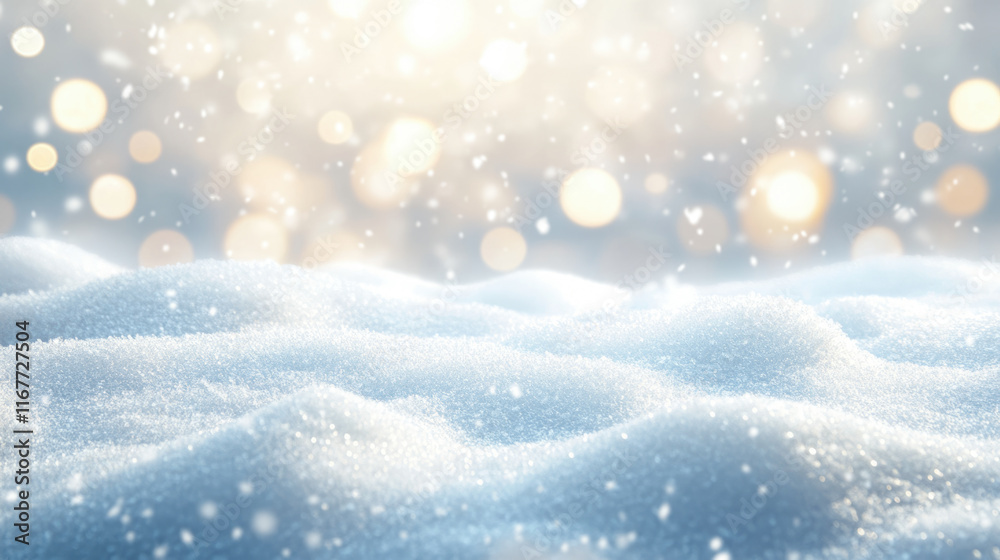 Naklejka premium Peaceful snowy landscape with sparkling bokeh lights