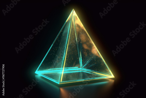 Glowing neon pyramid with vibrant futuristic design, showcasing modern artistic symmetry and innovation