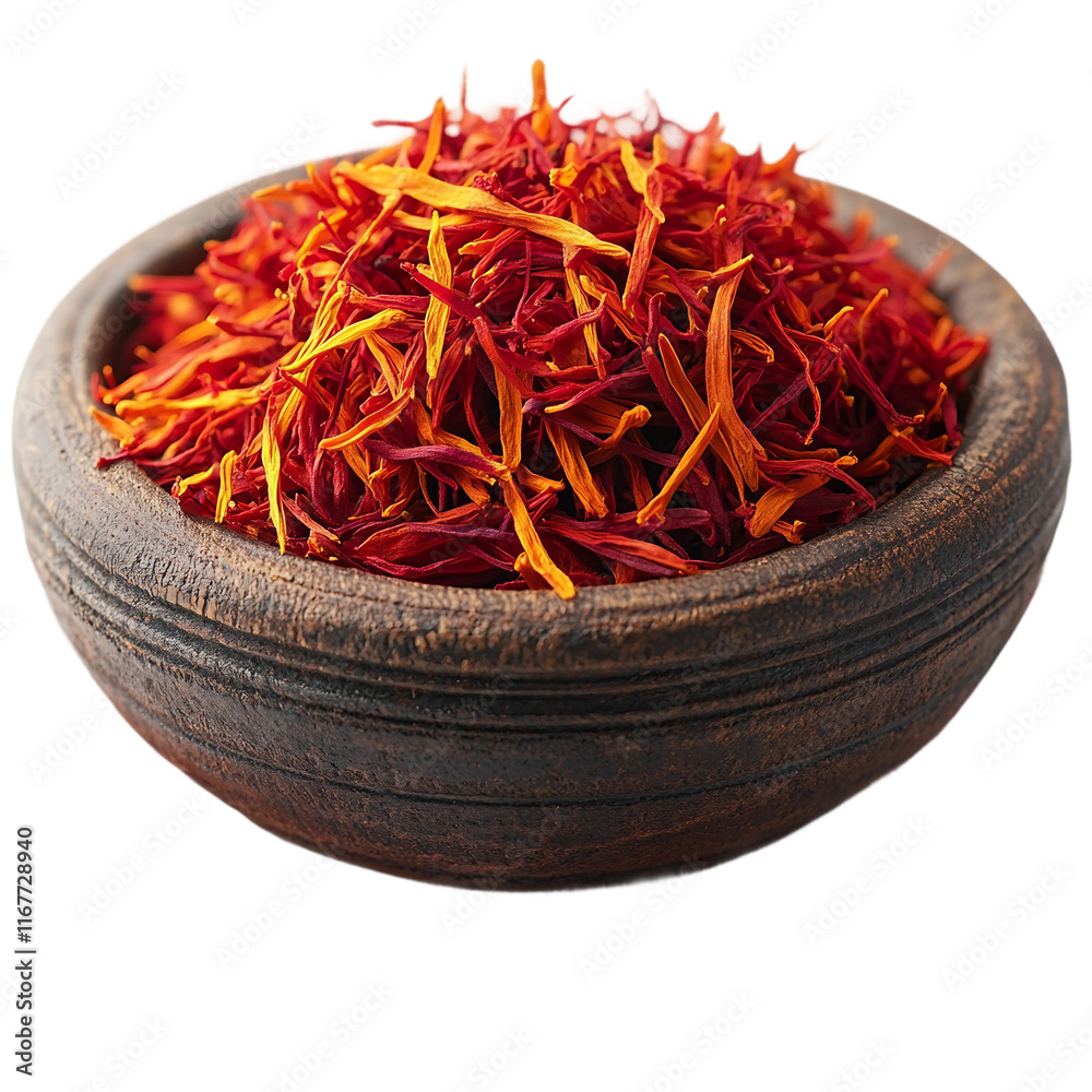 Fototapeta premium A delicate heap of saffron threads with a soft golden hue on a transparent background, Saffron Threads