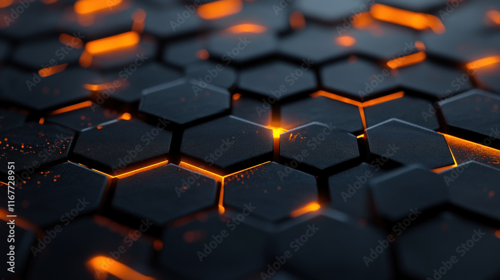 Futuristic Hexagonal Grid with Glowing Orange Light Intersections, Perfect for High-Tech and Cyberpunk Concepts Futuristic Hexagonal Grid with Glowing Orange Light Intersections, Perfect for High-Tech and Cyberpunk Concepts