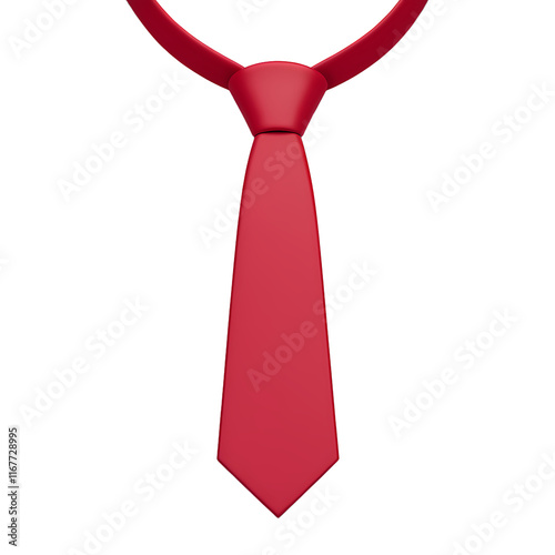 A 3D render of a cartoon-style red tie. The tie is isolated on a transparent background. The tie is in a minimalist style, with a simple red color and a straight shape.