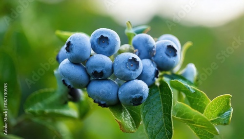  close up . Garden blueberry delicious healthy berry fruit. Grafting corymbose, high bush  photo