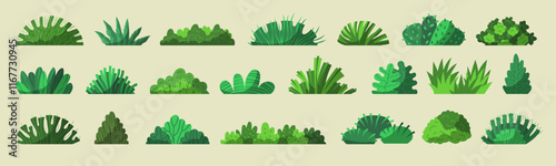 Bushes. Different types of green bushes recent vector decorative floral plants illustrations in flat style