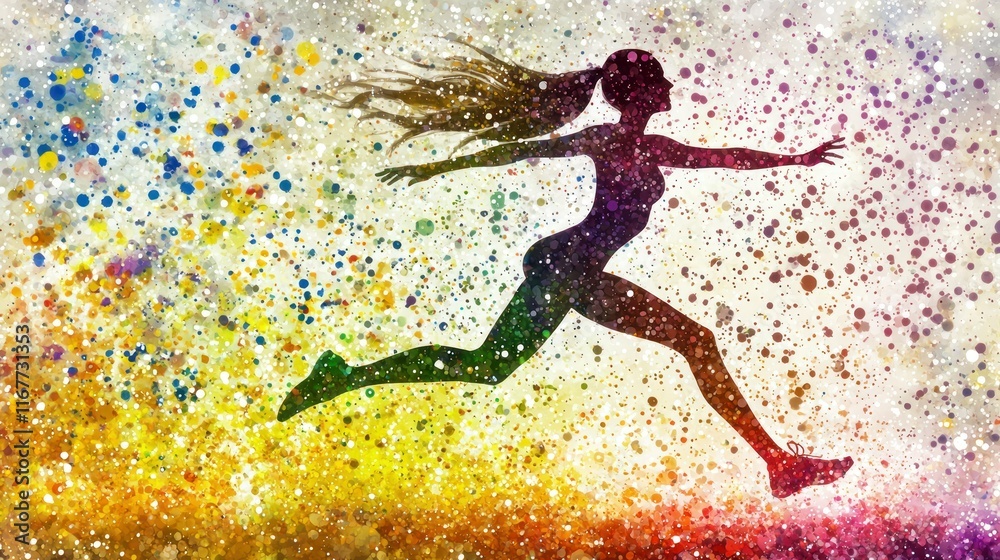 Naklejka premium Dynamic Silhouette: A Runner's Colorful Journey