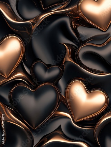 Bronze and black hearts abstract graphic design. St Valentines Day luxury vector background photo