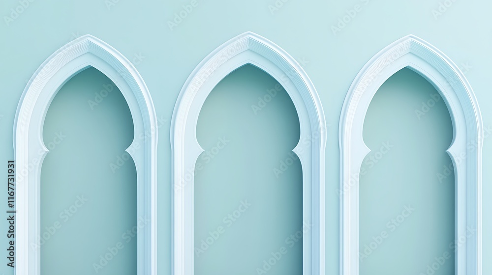 Fototapeta premium Three Elegant Pointed Arches on a Pale Blue Wall