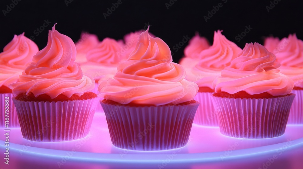 Pink Cupcakes Illuminated On A Display Pink Cupcakes Illuminated On A Display