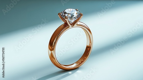 Rose gold ring with a large solitaire diamond.