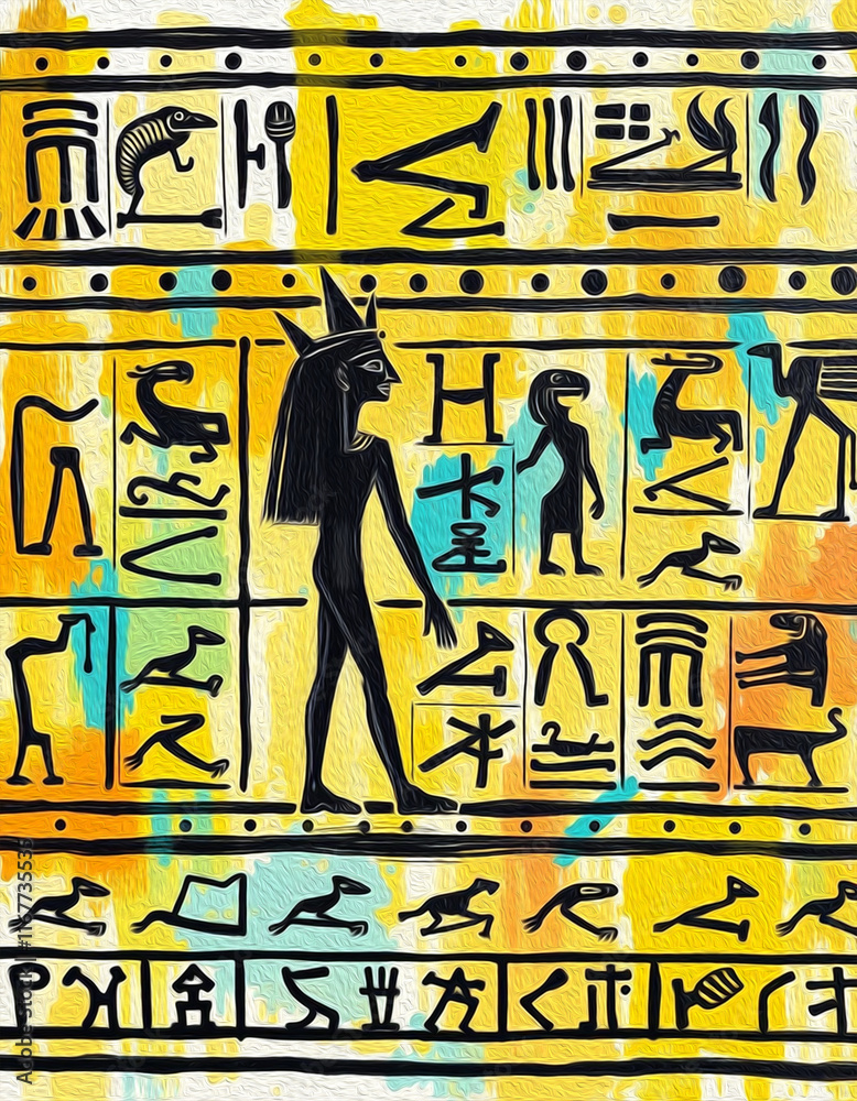 Obraz premium Egyptian hieroglyphs. Abstract pattern for covers, for use in graphics. Oil painting