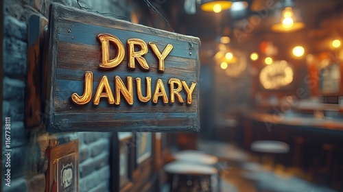 Sign that reads “DRY JANUARY”. - bar - pub - restraint - abstinence - non-drinking - health lifestyle 