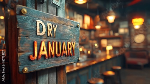 Sign that reads “DRY JANUARY”. - bar - pub - restraint - abstinence - non-drinking - health lifestyle 