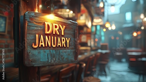 Sign that reads “DRY JANUARY”. - bar - pub - restraint - abstinence - non-drinking - health lifestyle 