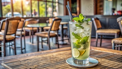 Basil lemon water. Drink infused water cocktail.