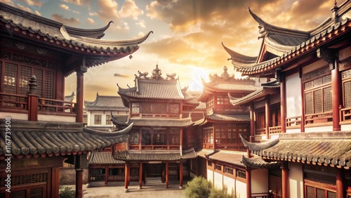 Chinesse Temple ethnic architecture, creative banner