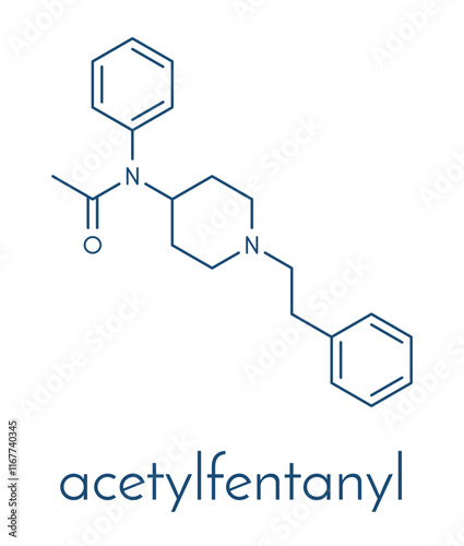 Acetylfentanyl synthetic opioid drug molecule. Skeletal formula.