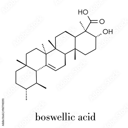 Boswellic acid plant extract molecule. Skeletal formula.