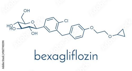 Bexagliflozin diabetes drug molecule. Skeletal formula.
