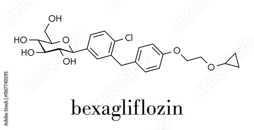 Bexagliflozin diabetes drug molecule. Skeletal formula. photo