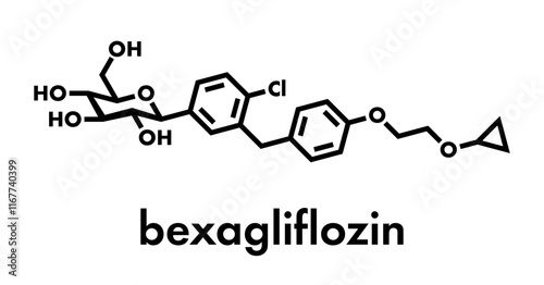 Bexagliflozin diabetes drug molecule. Skeletal formula.