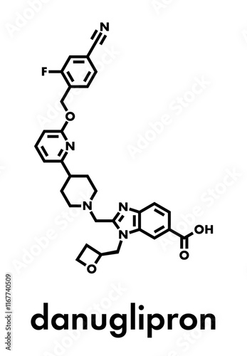 Danuglipron diabetes drug molecule. Skeletal formula.