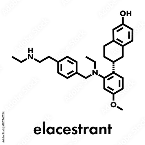 Elacestrant drug molecule. Skeletal formula.